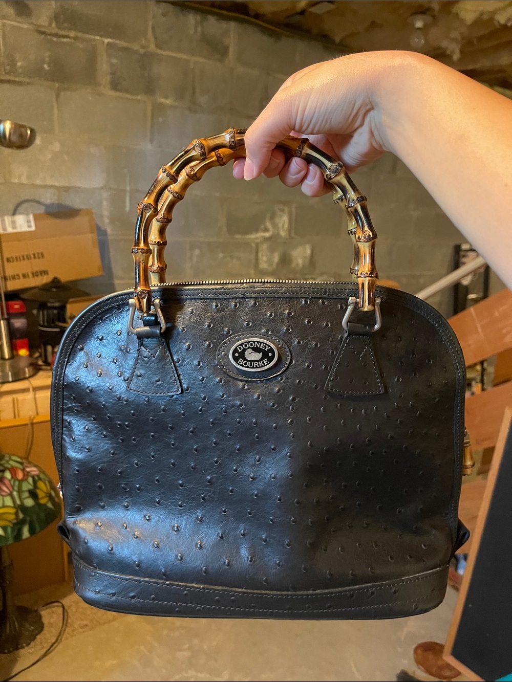 Vintage Dooney & Bourke Ostrich Bag/Purse with Bamboo Handles
